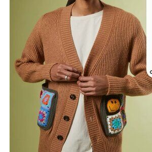 Urban Outfitters LC23 Crochet Pocket Cardigan Brown Size L NWT